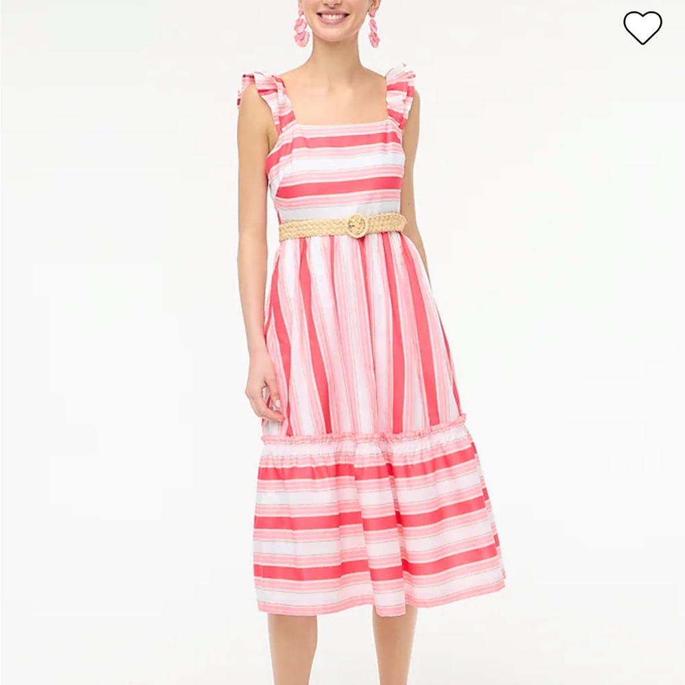 NEW JCREW (NWT) Striped Squareneck Midi Dress Guava Spring Blossom - Size 16